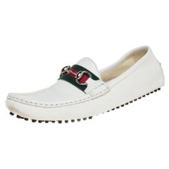 Gucci White Leather Horsebit Web Detail Loafers Size 37.5