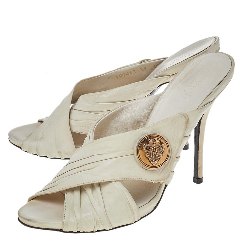 Gucci Metallic Pink Leather Crisscross Slide Heels