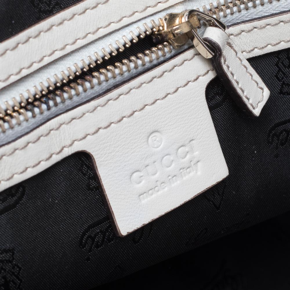 Große Gucci Pop-Tasche aus weißem Leder aus Bambus 6