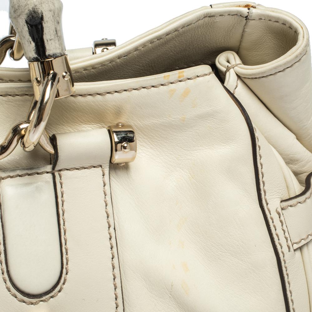 Große Gucci Pop-Tasche aus weißem Leder aus Bambus 4