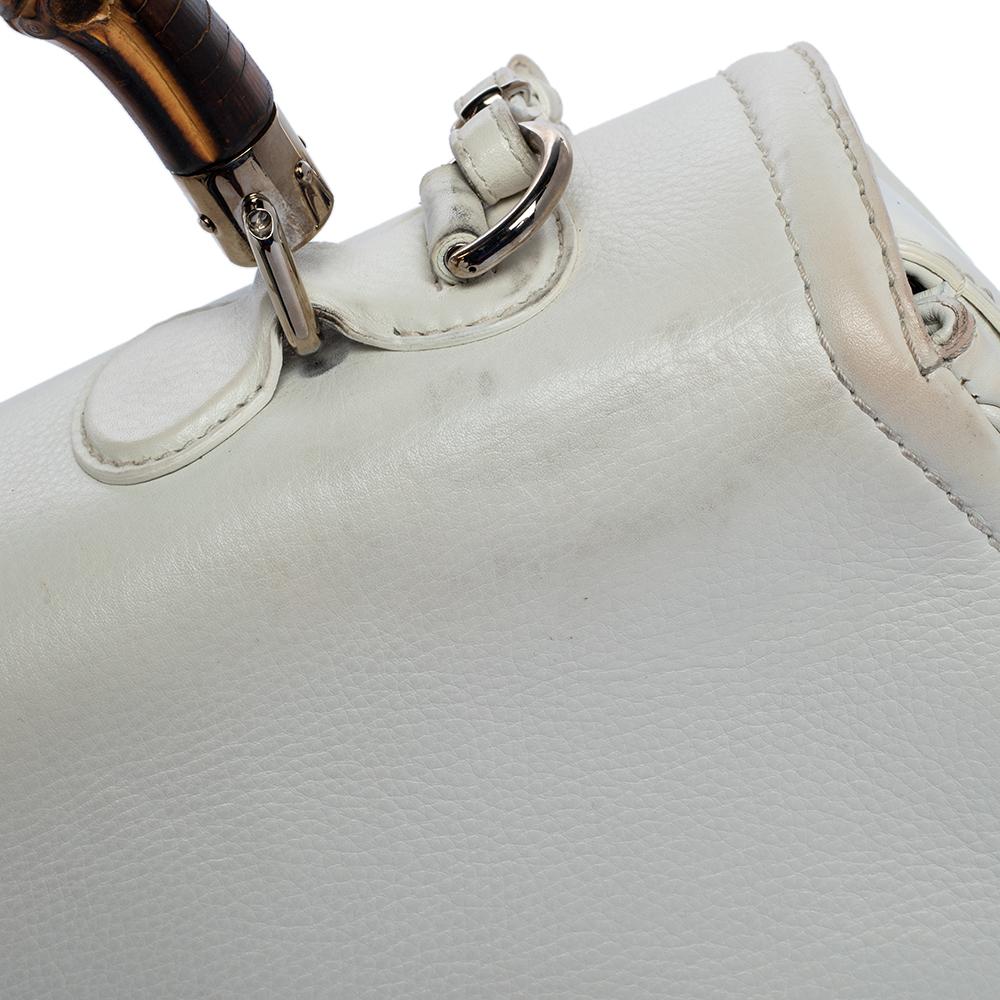 Gucci White Leather Large New Bamboo Tassel Top Handle Bag 2