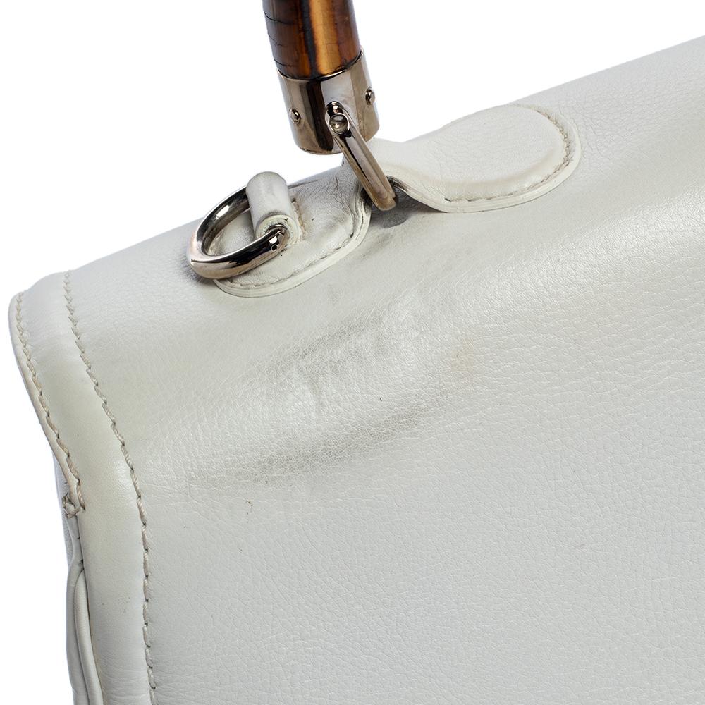 Gucci White Leather Large New Bamboo Tassel Top Handle Bag 6