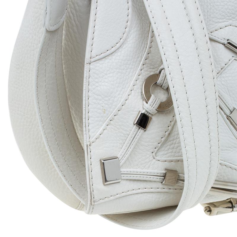 Gucci White Leather Large Techno Horsebit Flap Shoulder Bag 5