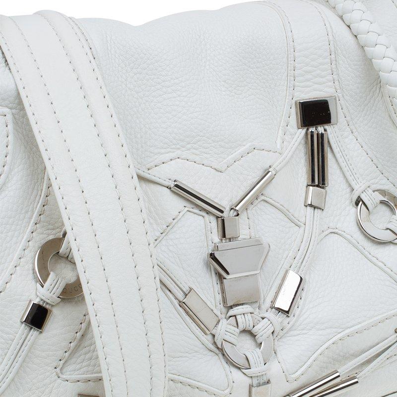 Gucci White Leather Large Techno Horsebit Flap Shoulder Bag 3