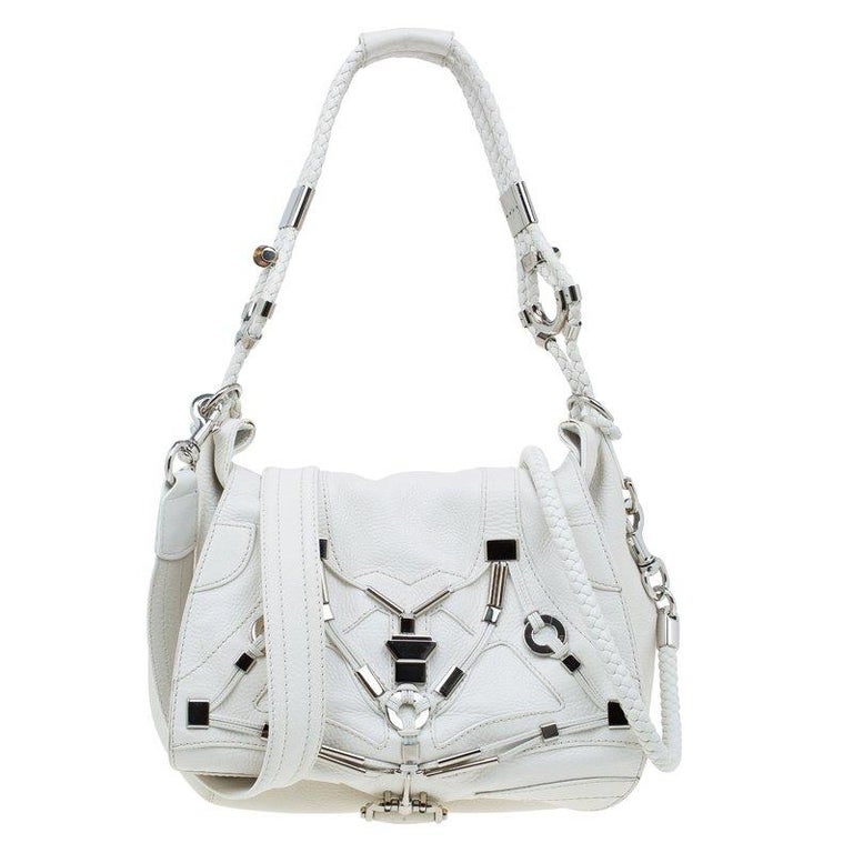 Gucci White Leather Large Techno Horsebit Flap Shoulder Bag For Sale at ...