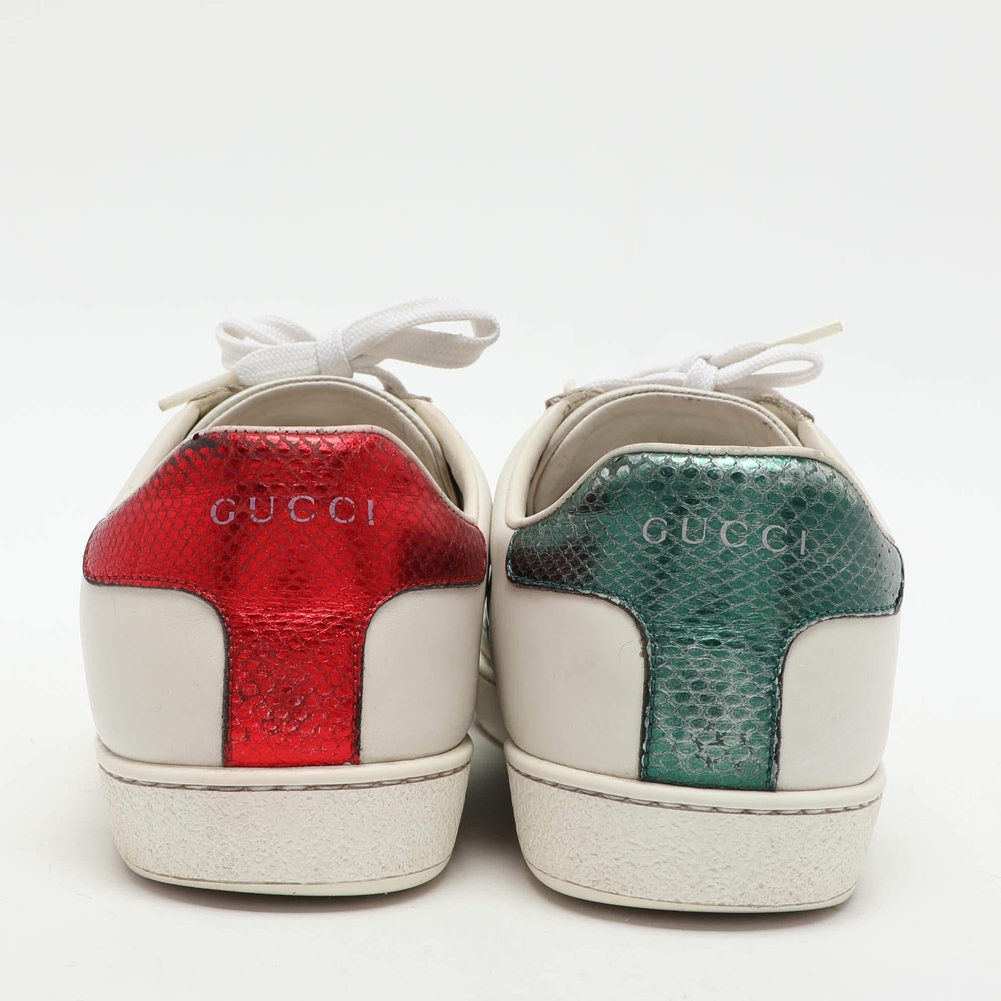 Gucci White Leather Leather Ace Bee Embroidered Low Top Sneakers Size 39 For Sale 1