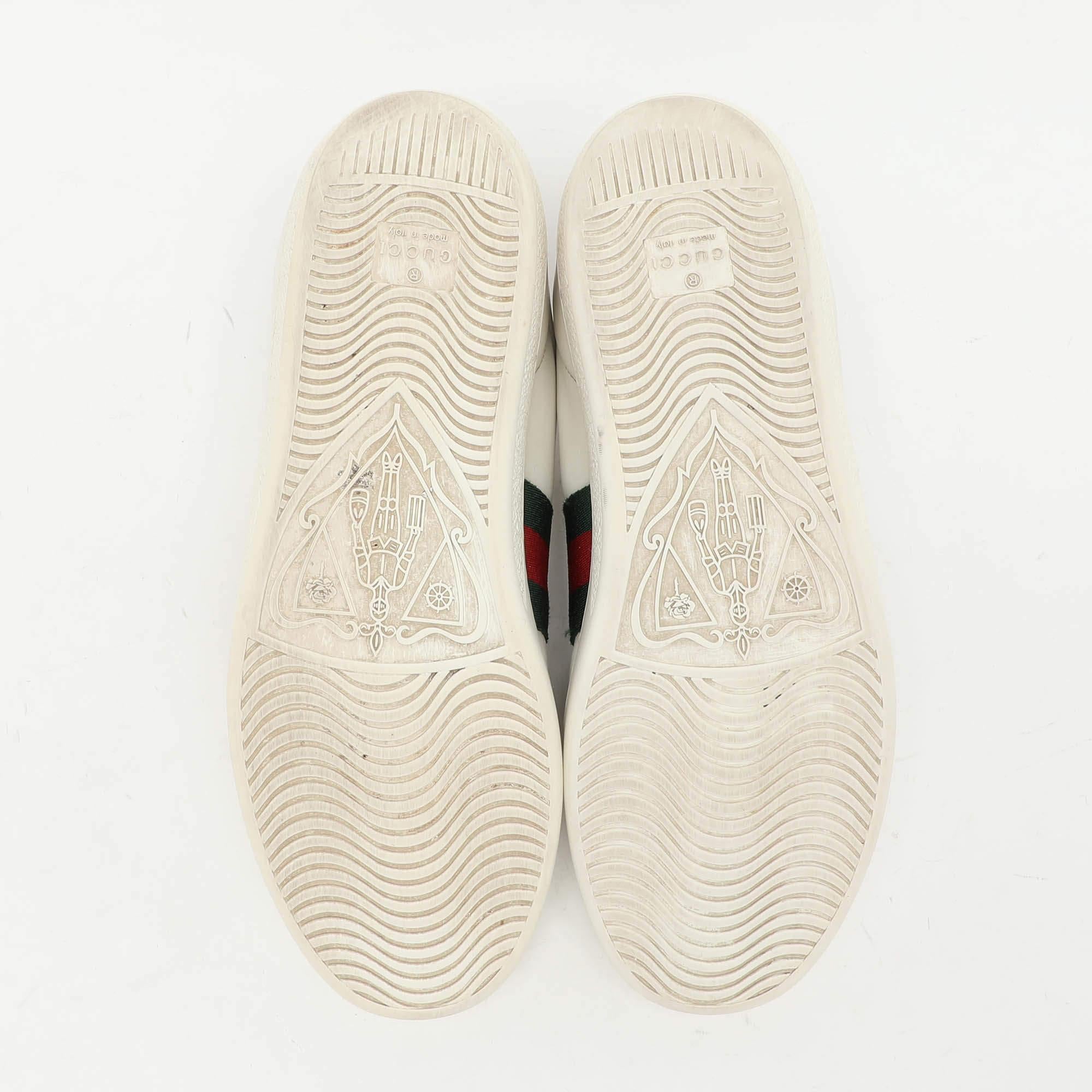 Gucci White Leather Leather Ace Bee Embroidered Low Top Sneakers Size 39 For Sale 2