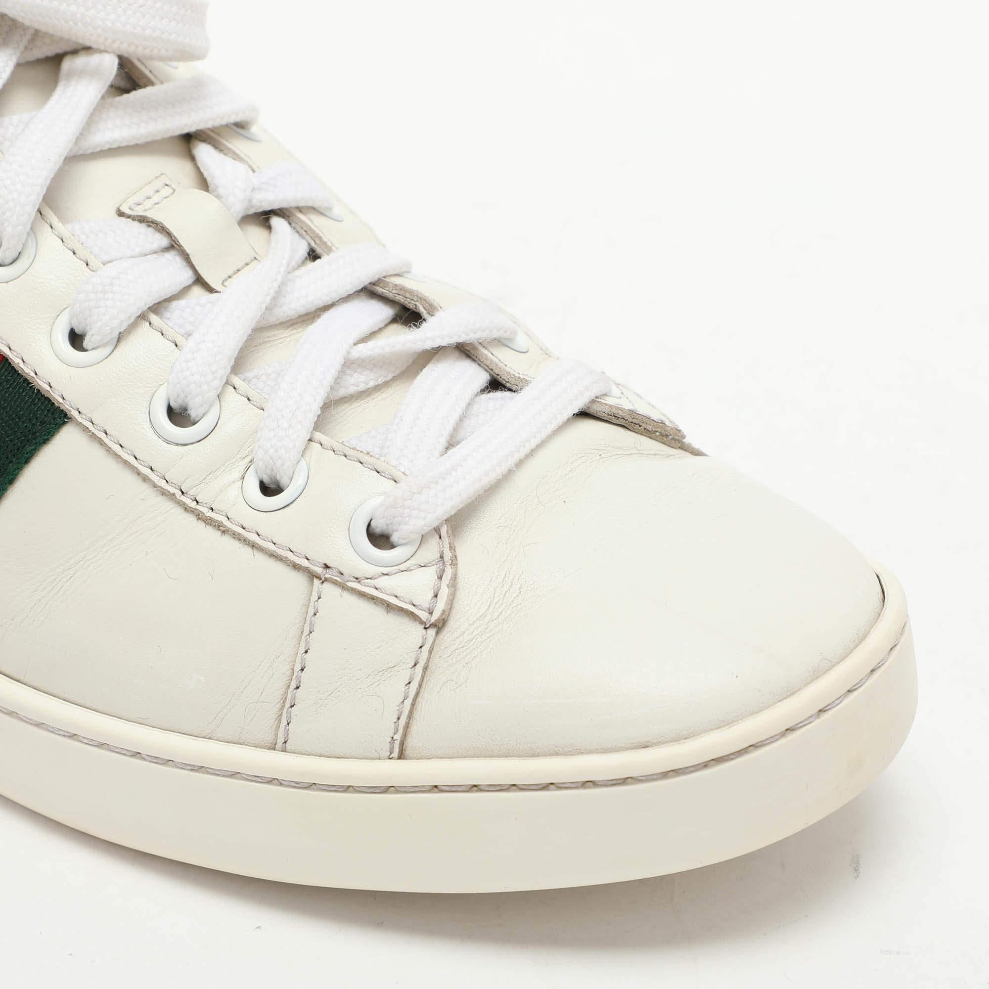 Gucci White Leather Leather Ace Bee Embroidered Low Top Sneakers Size 39 For Sale 3