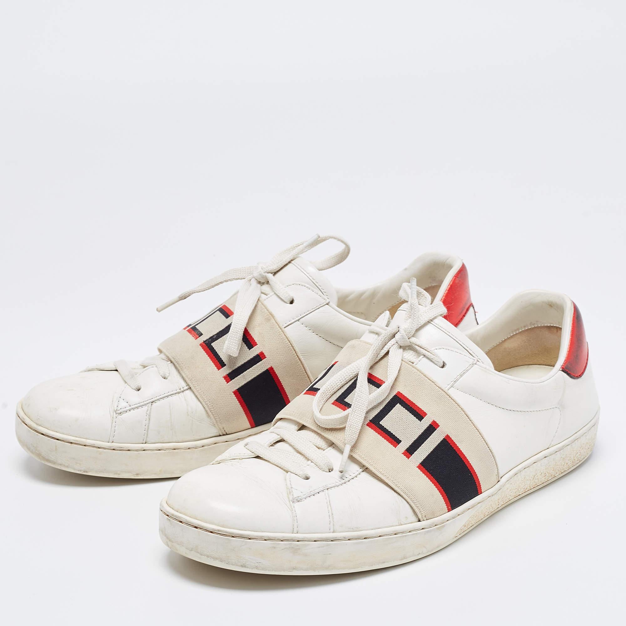 Gucci White Leather Logo Band Ace Sneakers Size 41.5 For Sale 2