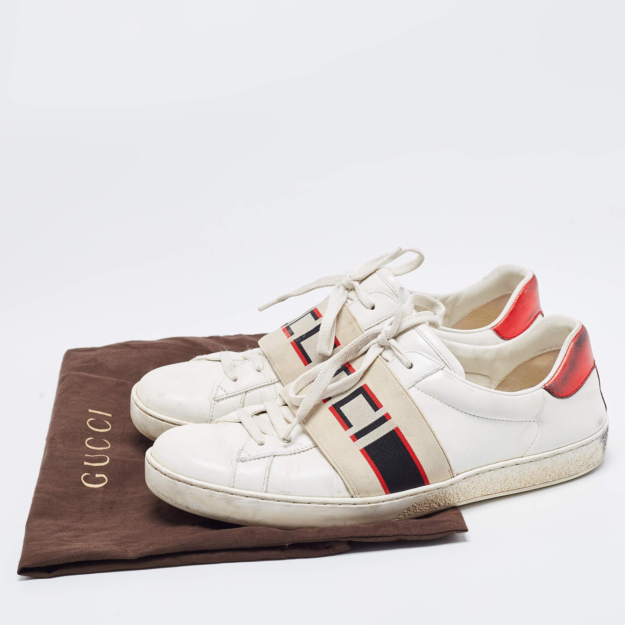 Gucci White Leather Logo Band Ace Sneakers Size 41.5 For Sale 5