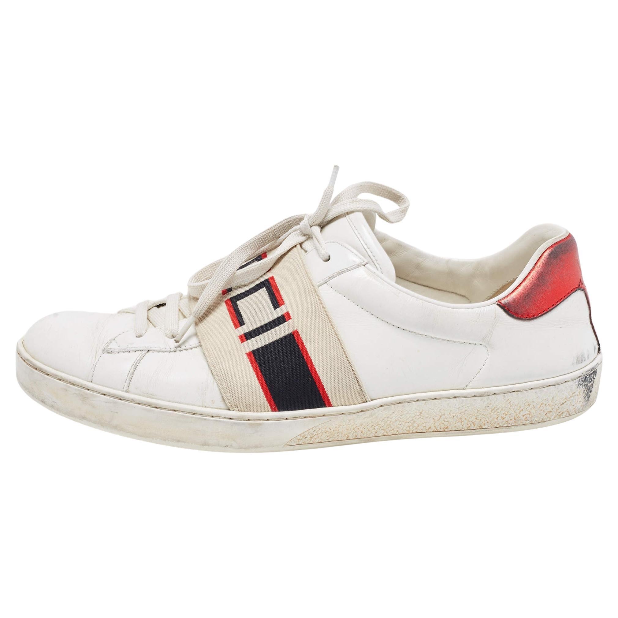 Gucci White Leather Logo Band Ace Sneakers Size 41.5 For Sale