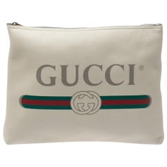 Gucci White Leather Logo Porforlio Pouch