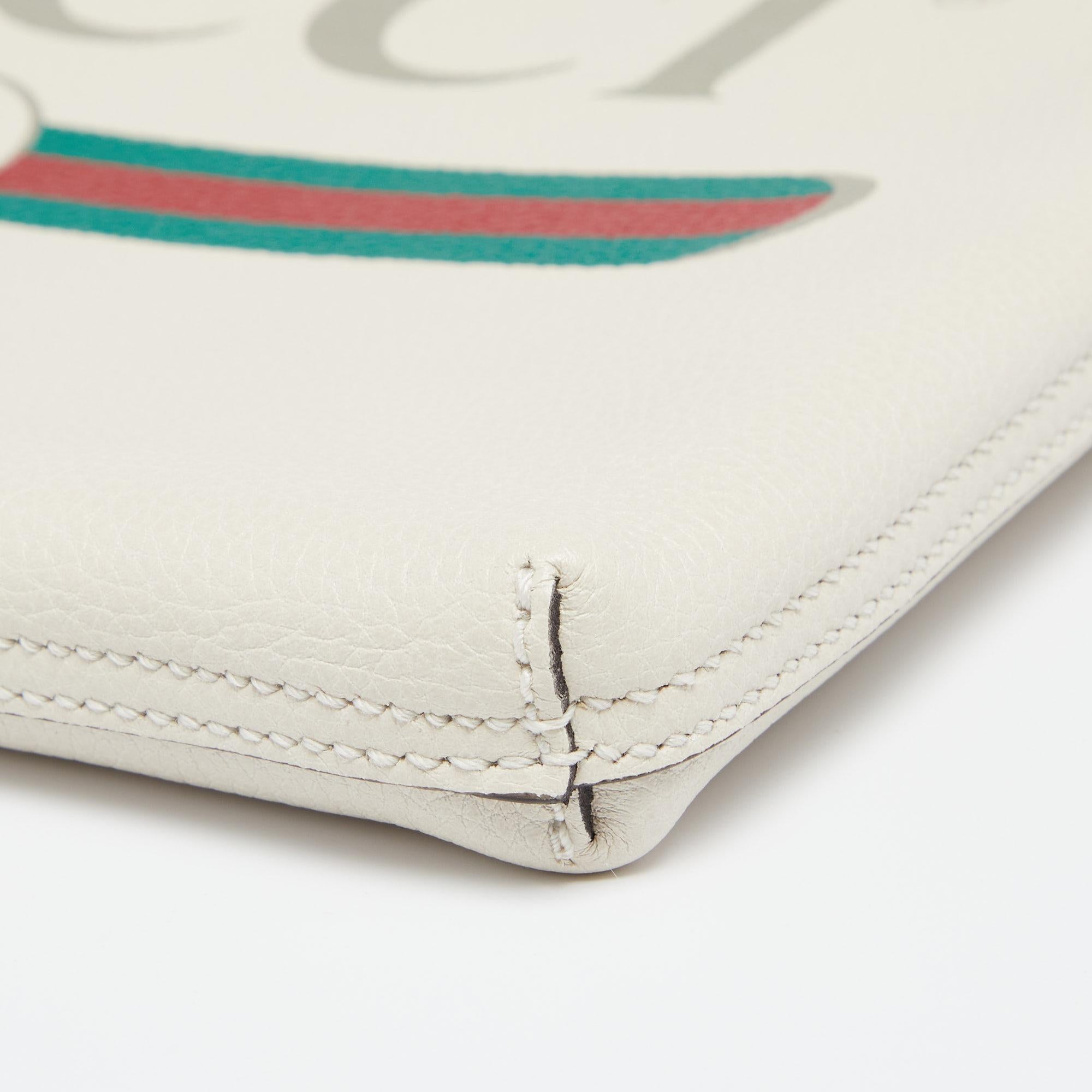Gucci White Leather Logo Print Zip Pouch 5