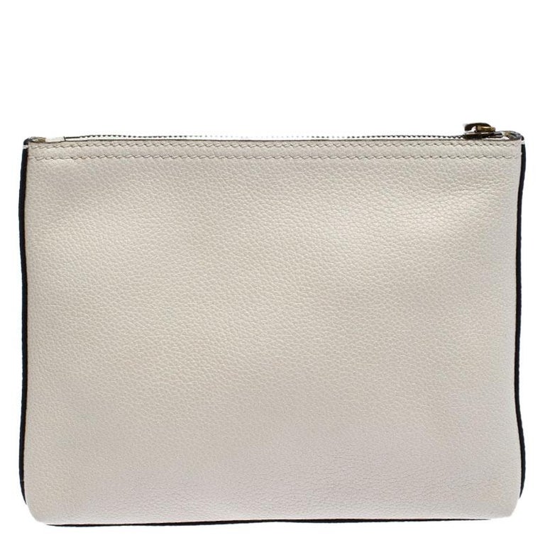 Gucci White Leather Logo Print Zip Pouch For Sale at 1stDibs | gucci pouch