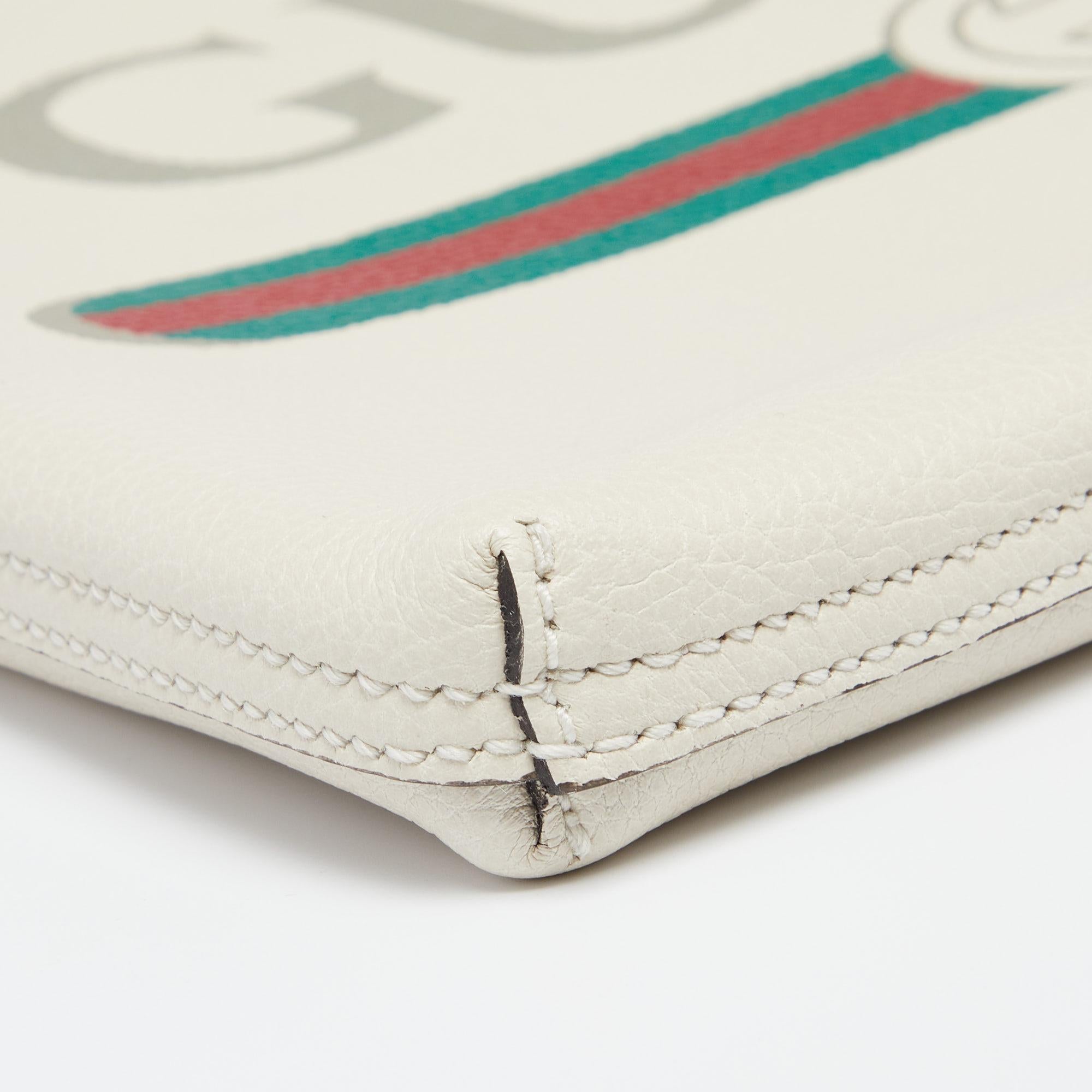 Gucci White Leather Logo Print Zip Pouch 4
