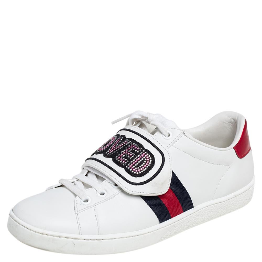 testimonio Silicio Composición Gucci White Leather Loved Embellished Ace Low Top Sneakers Size 37.5 at  1stDibs
