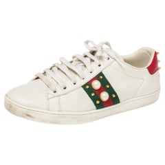 Gucci White Leather Low Top Ace Sneakers Size 38