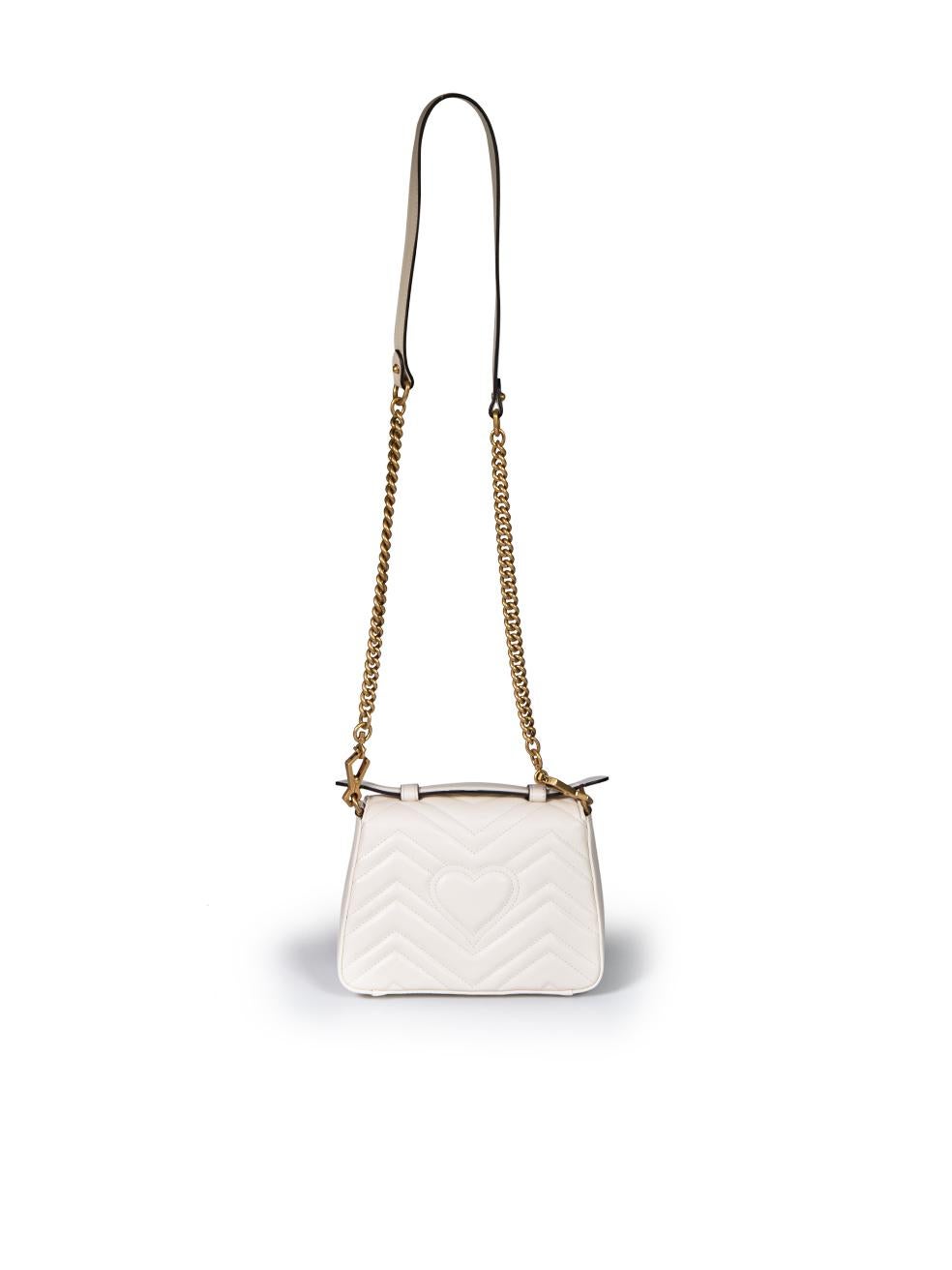 Gucci White Leather Matelasse Mini GG Marmont Top Handle Bag In New Condition For Sale In London, GB