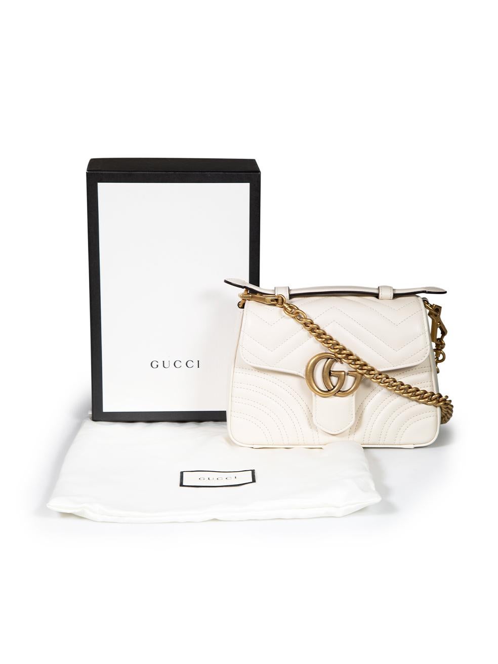 Gucci White Leather Matelasse Mini GG Marmont Top Handle Bag For Sale 3