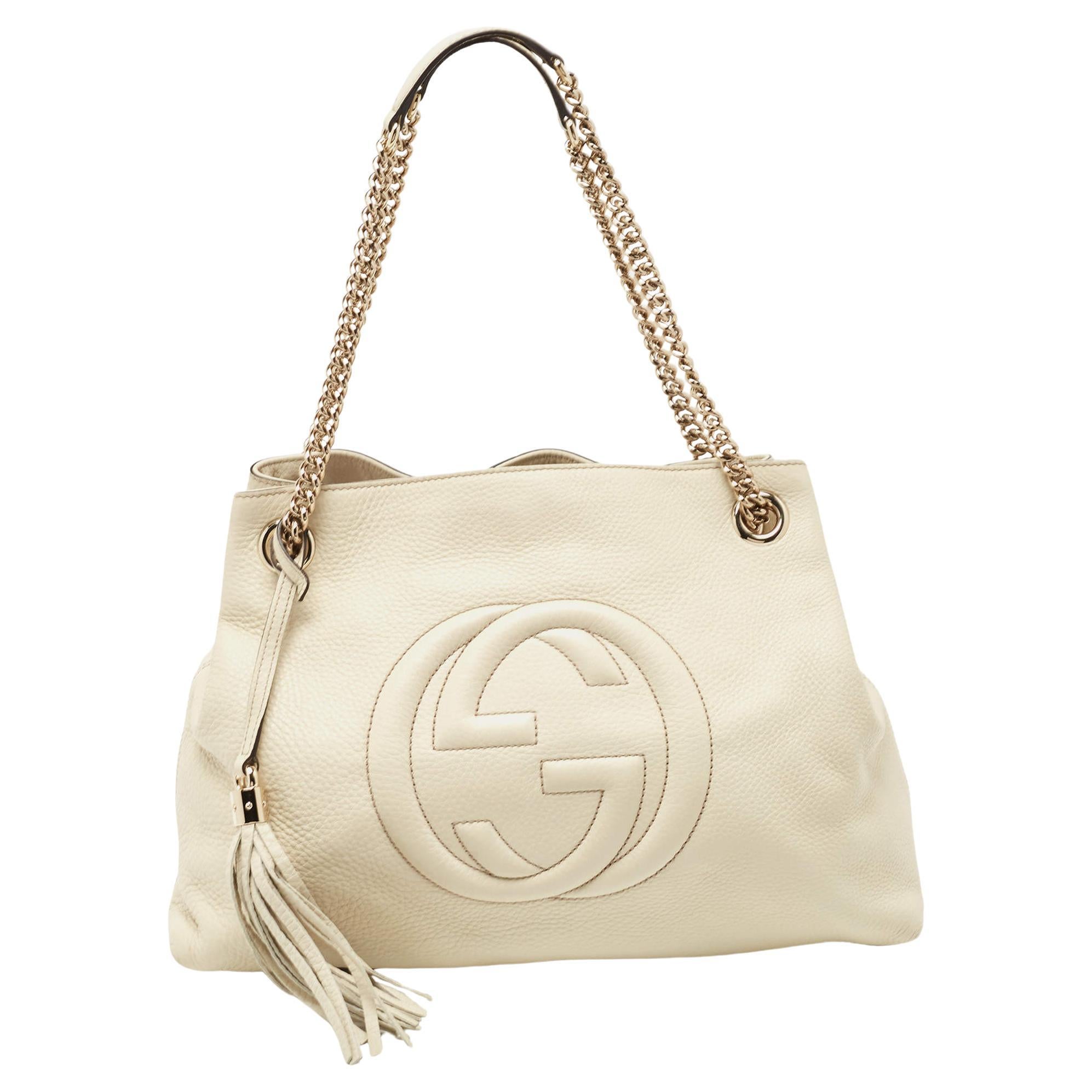 Gucci White Leather Medium Chain Soho Shoulder Bag
