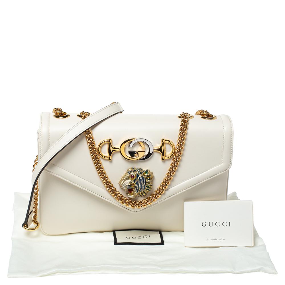 Gucci White Leather Medium Rajah Flap Shoulder Bag 8