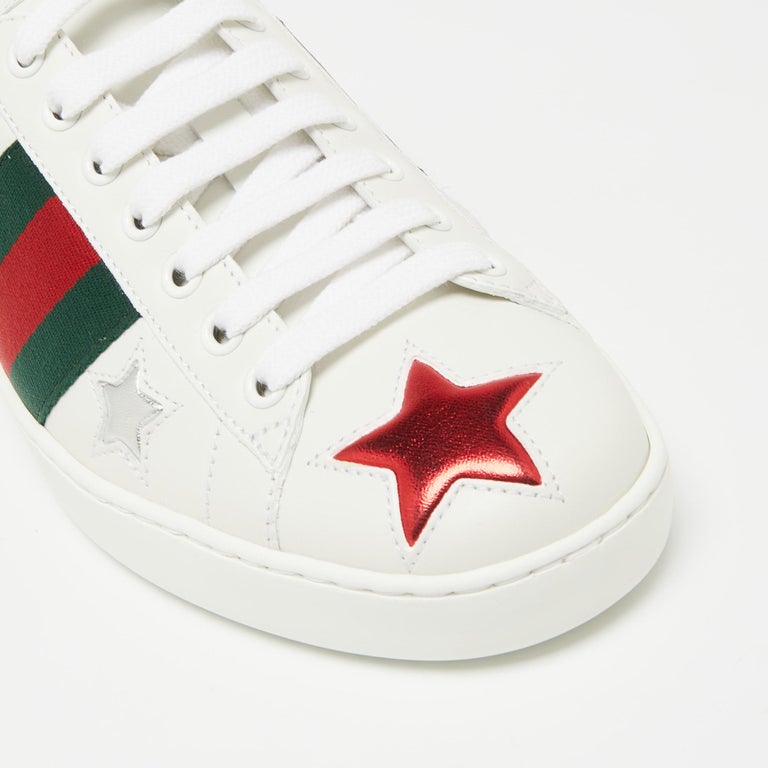 Gucci White Leather Metallic Stars Ace Low-Top Sneakers Size 39 at 1stDibs