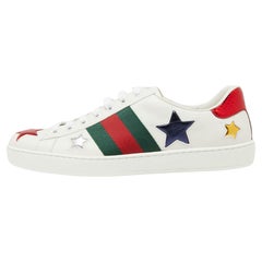 Gucci White Leather Metallic Stars Ace Low-Top Sneakers Size 39