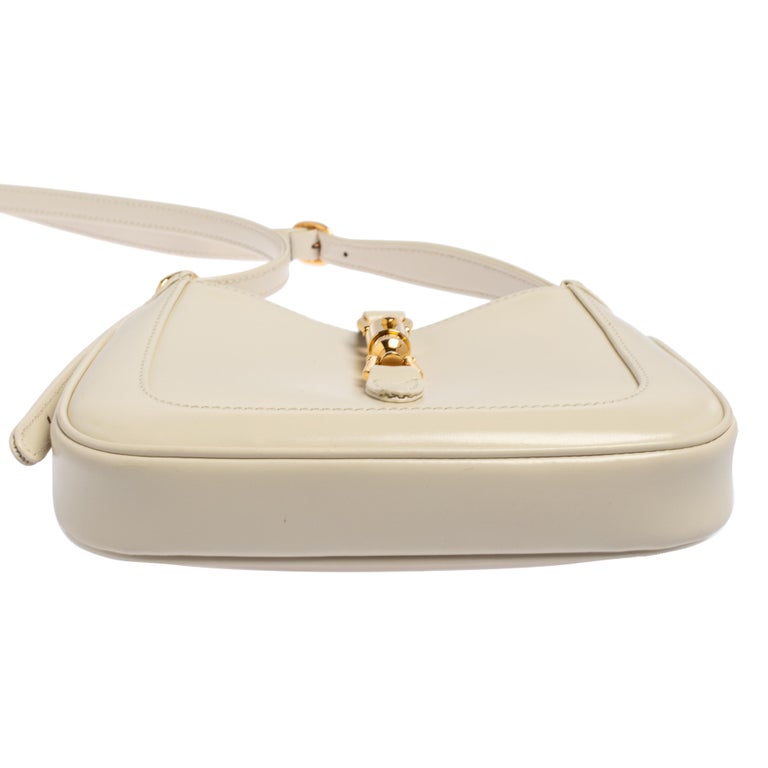 Gucci Jackie 1961 Small Shoulder Bag White Leather with Gold Toned Har –  EliteLaza