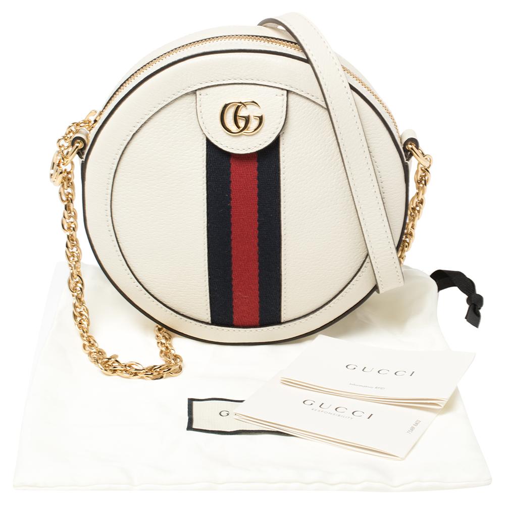 Gucci White Leather Mini Ophidia Round Shoulder Bag 3
