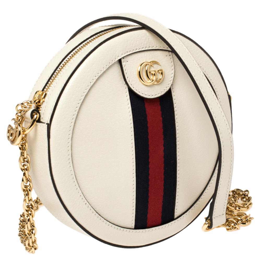 Women's Gucci White Leather Mini Ophidia Round Shoulder Bag