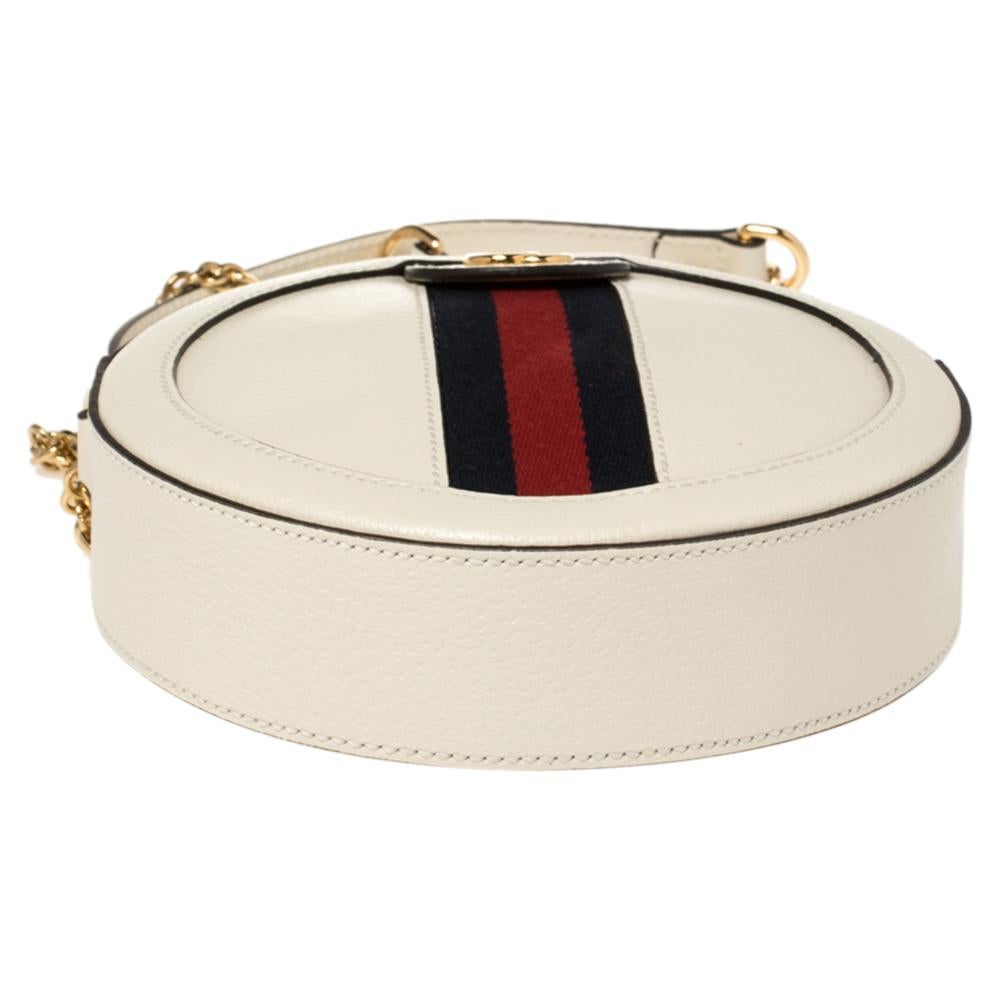 Gucci White Leather Mini Ophidia Round Shoulder Bag 1