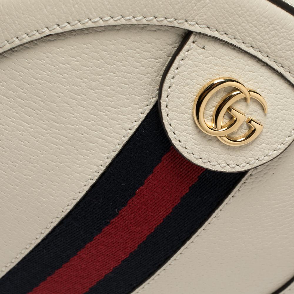 Gucci White Leather Mini Ophidia Round Shoulder Bag 1