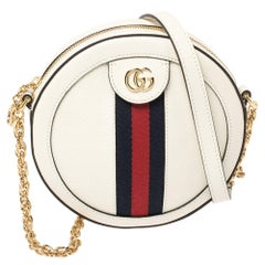 Gucci White Leather Mini Ophidia Round Shoulder Bag