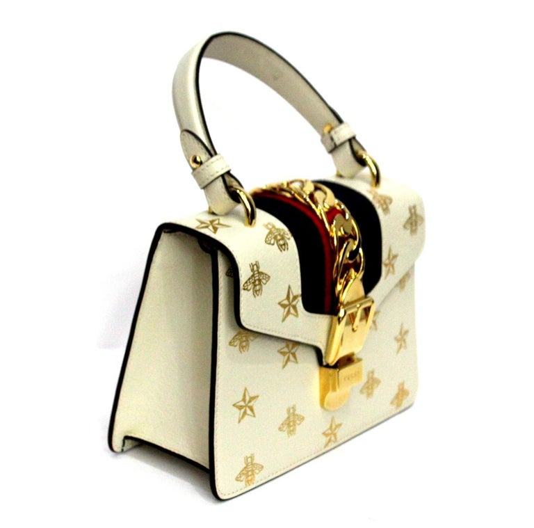 Gucci White Leather Mini Sylvie Bee Star Gucci Bag