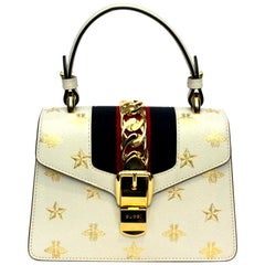 Gucci Mini Sylvie Bee Star Gucci Ledertasche aus weißem Leder