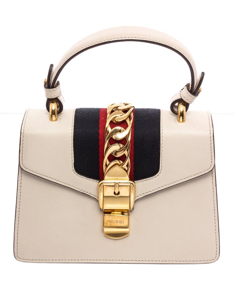 Gucci White Leather Mini Sylvie Chain Shoulder Bag at 1stDibs