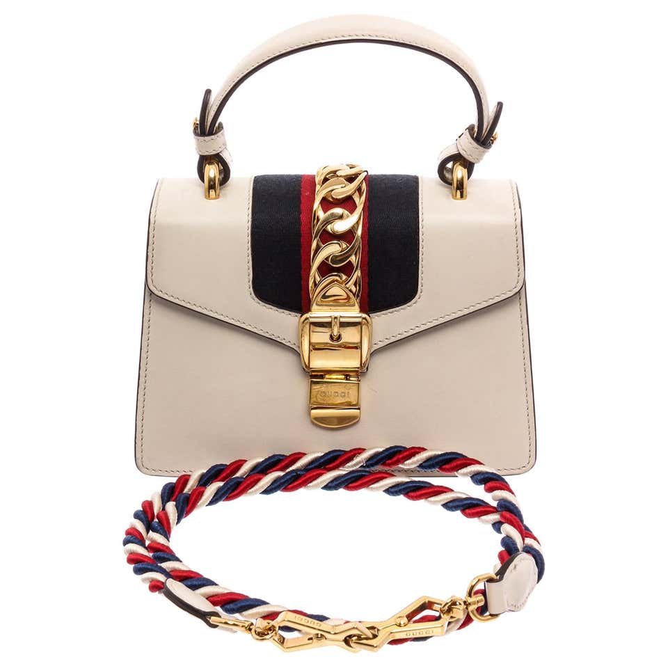 Gucci White Leather Mini Sylvie Chain Shoulder Bag at 1stDibs