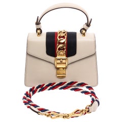 Gucci White Leather Mini Sylvie Chain Shoulder Bag