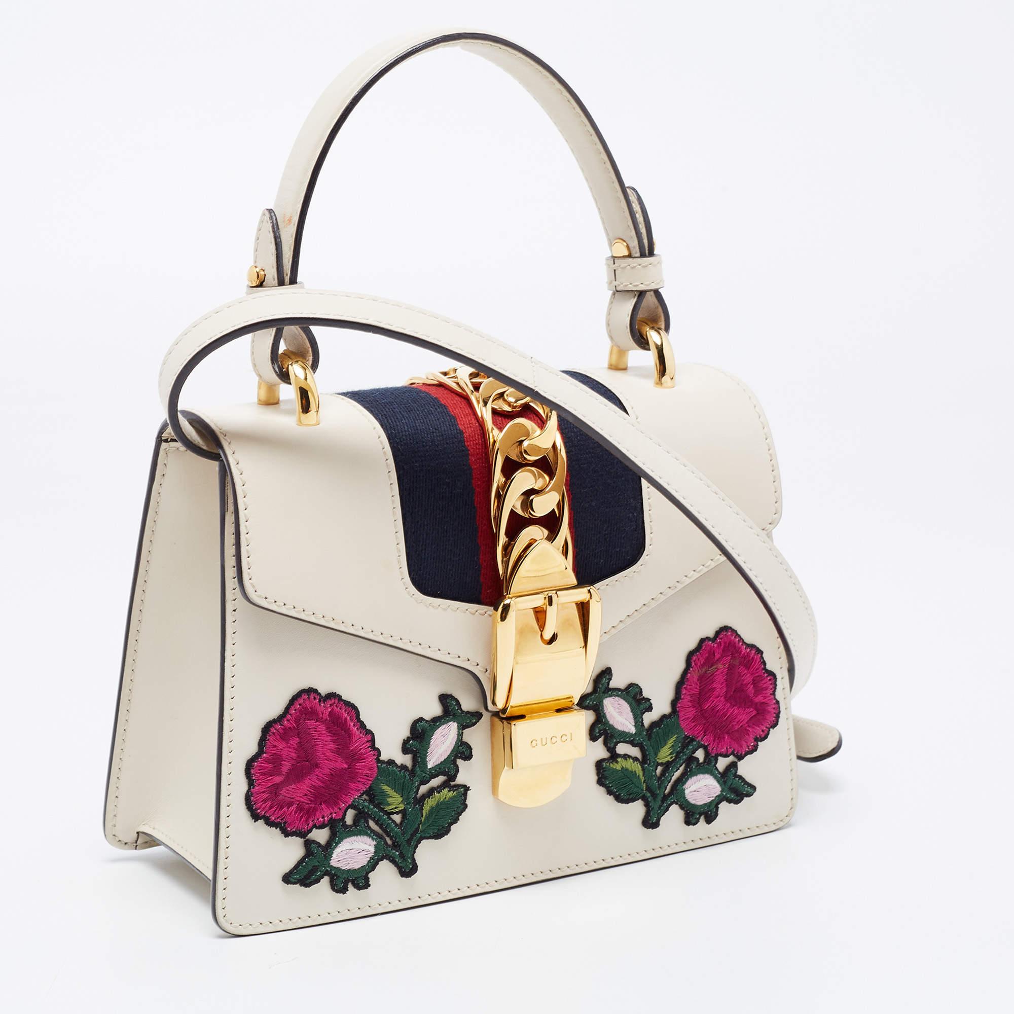 Women's Gucci White Leather Mini Sylvie Top Handle Bag