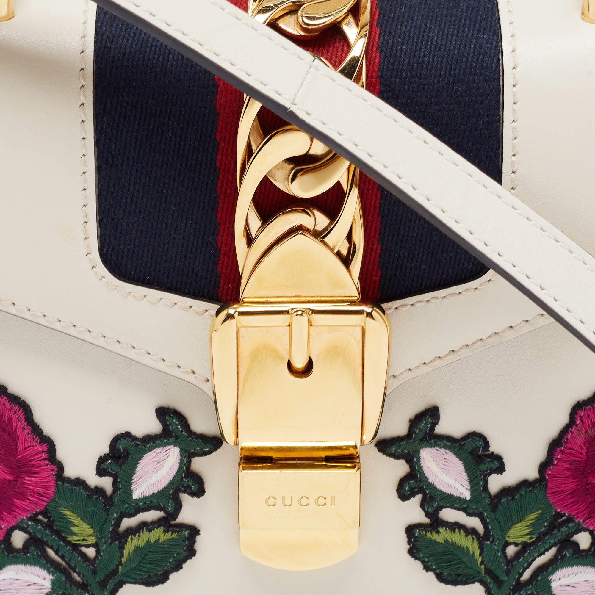  Gucci - Mini sac à main en cuir blanc Sylvie avec poignée supérieure Pour femmes 