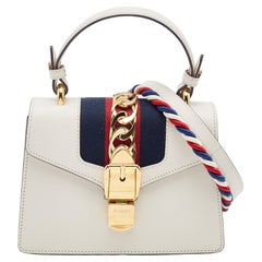 Gucci White Leather Mini Web Sylvie Top Handle Bag
