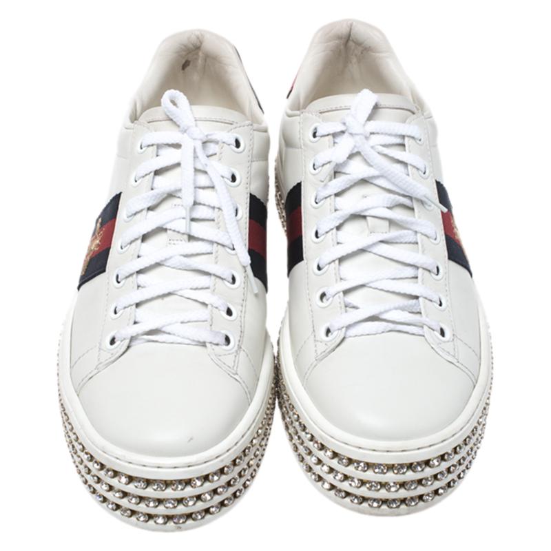 gucci ace platform sneakers with crystals