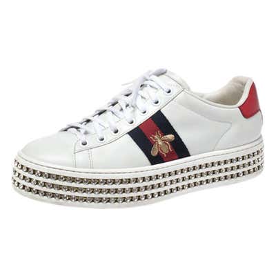 Gucci White Leather New Ace Crystal Embellished Platform Sneakers Size ...