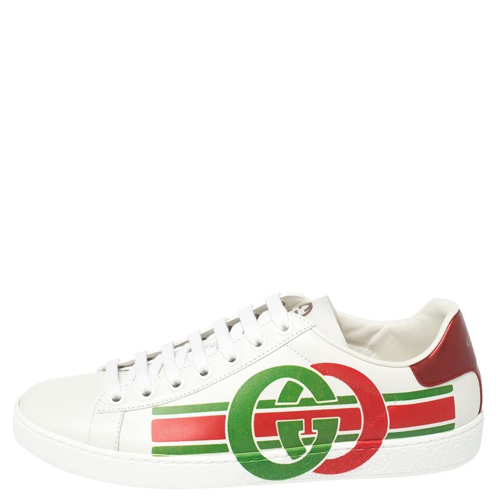 Women's Gucci White Leather New Ace Interlocking G Low Top Sneakers Size 38