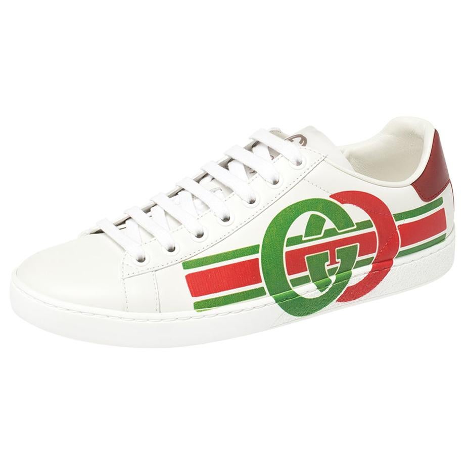 Gucci White Leather New Ace Interlocking G Low Top Sneakers Size 38