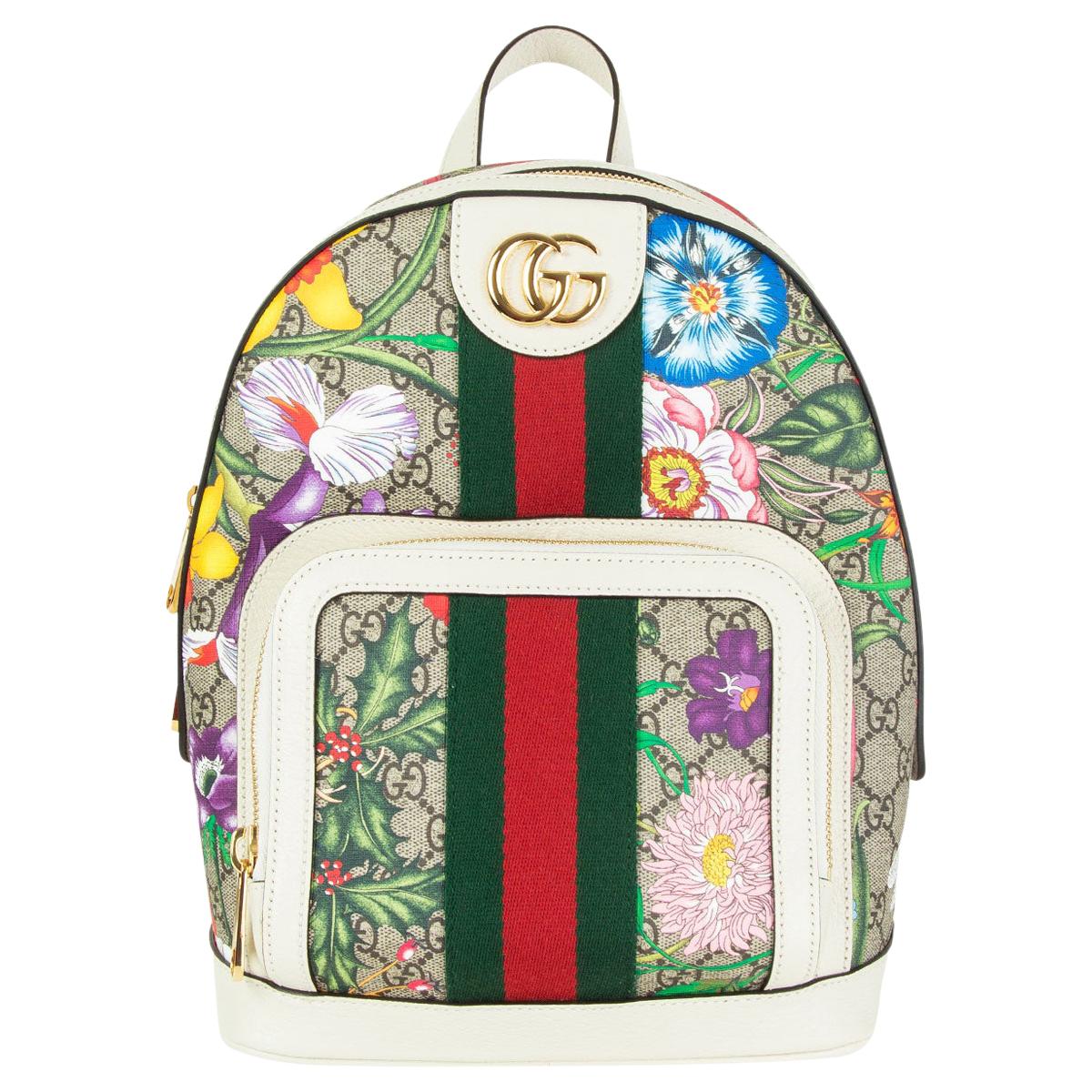 GUCCI white leather OPHIDIA GG FLORAL SMALL Backpack Bag