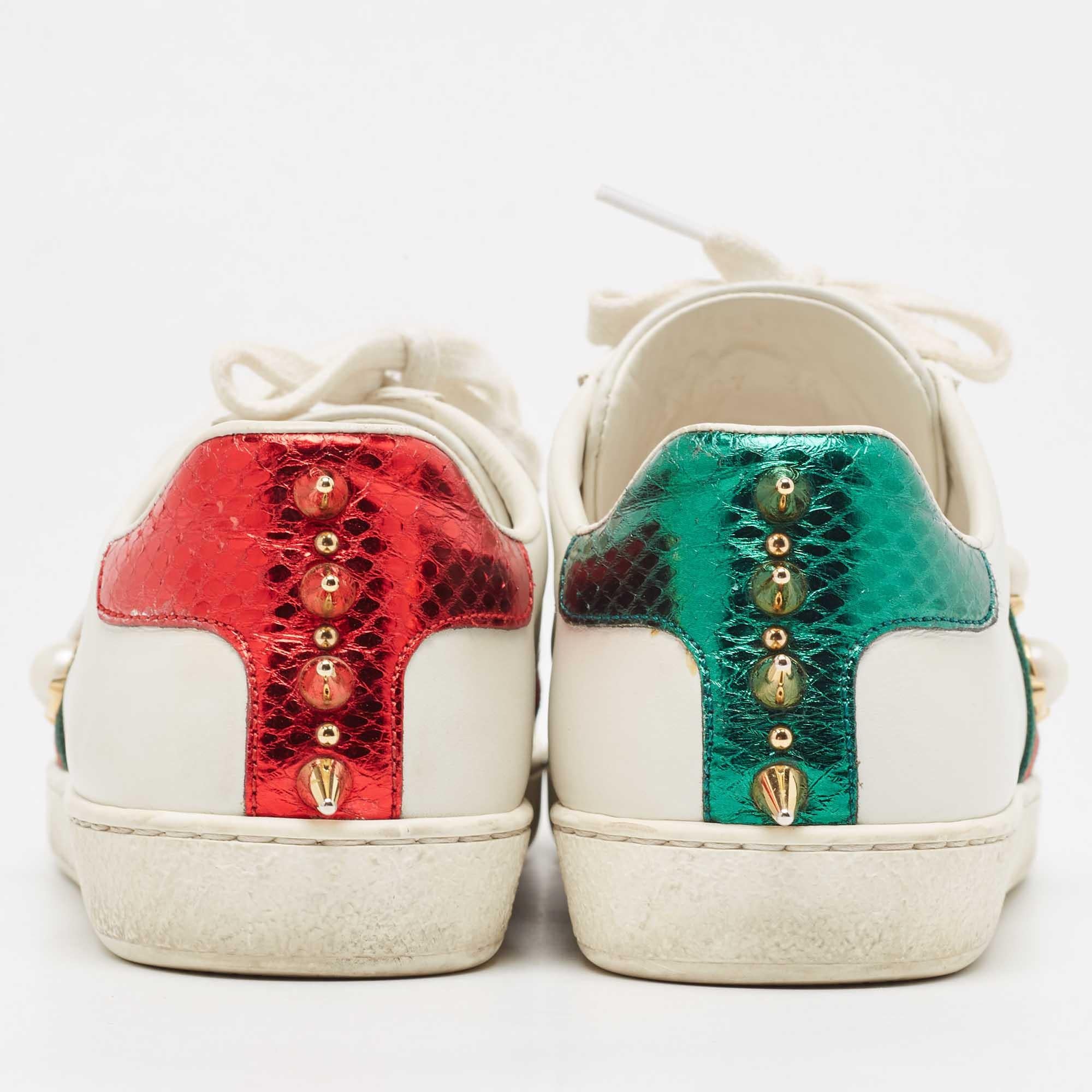 Gucci White Leather Pearl Ace Low Top Sneakers Size 36 For Sale 1