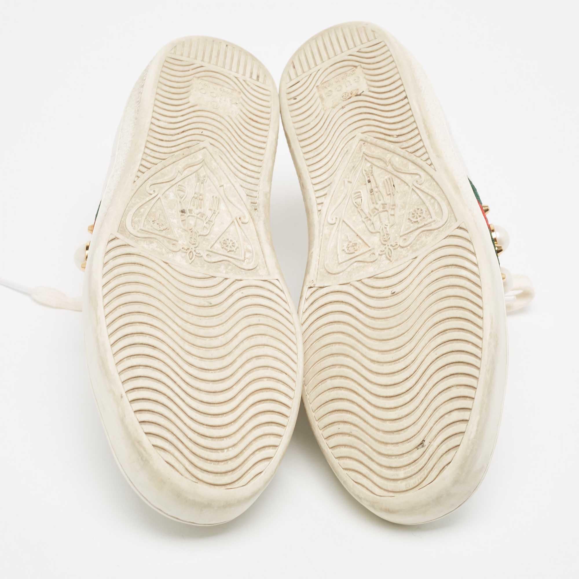 Gucci White Leather Pearl Ace Low Top Sneakers Size 36 For Sale 2