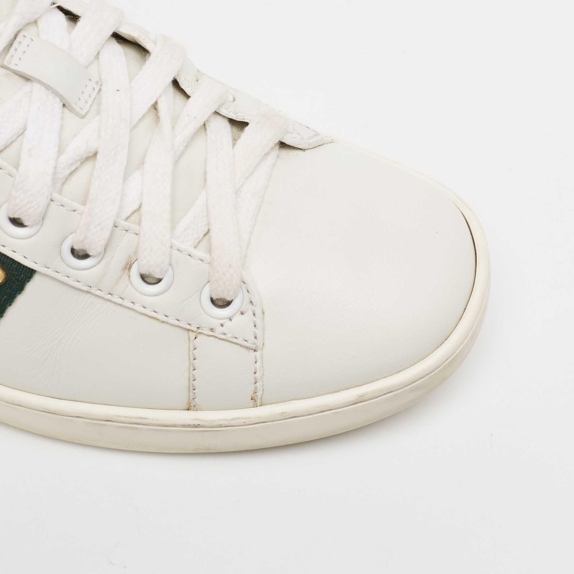 Gucci White Leather Pearl Ace Low Top Sneakers Size 36 For Sale 3