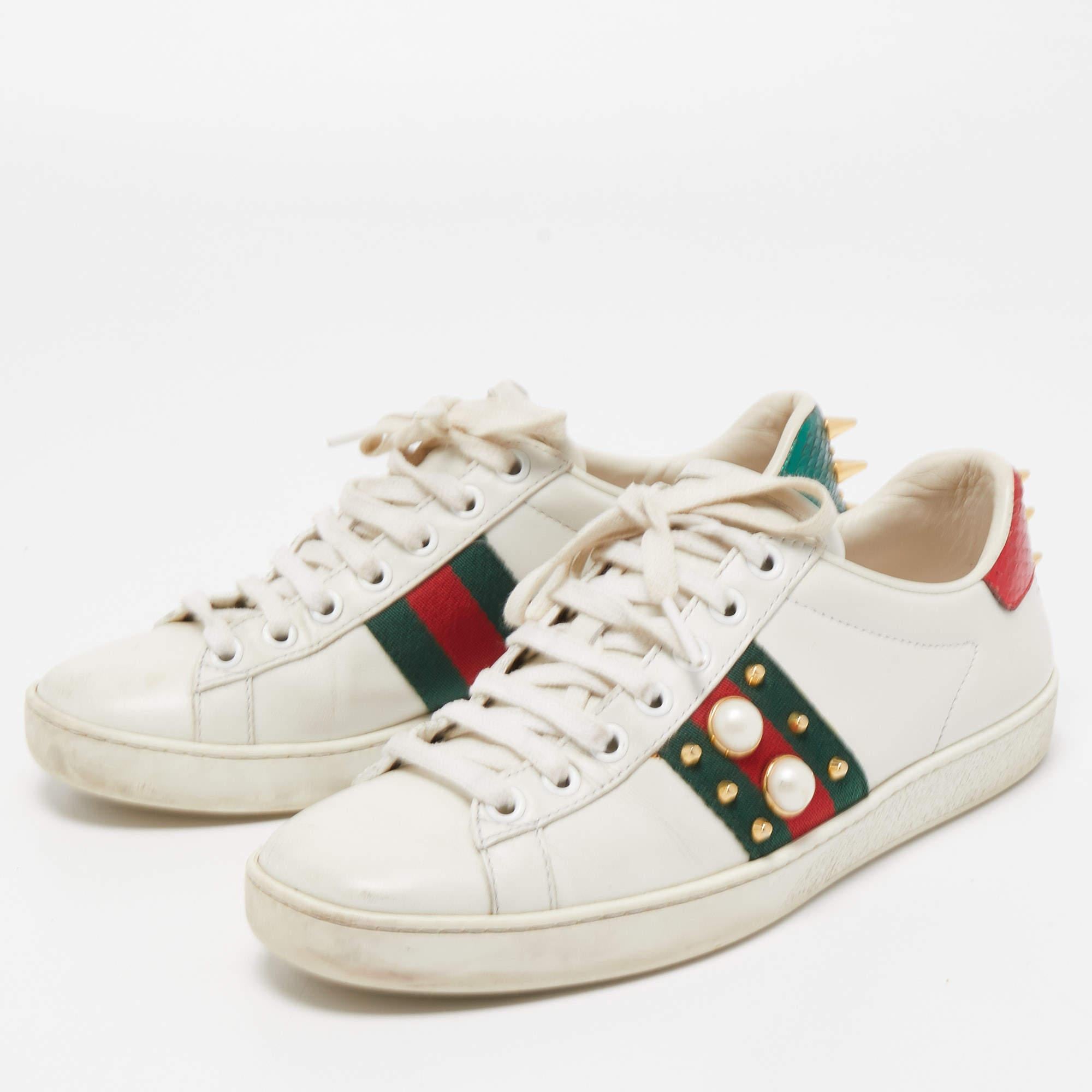 Packed with style and comfort, these Gucci sneakers are gentle on the feet so that you can glide through the day. They have a durable upper with lace closure, and they're set on durable rubber soles.

Includes: Original Dustbag